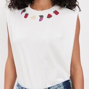 FARM Rio White Muscle Tee with Fruit Embroidery